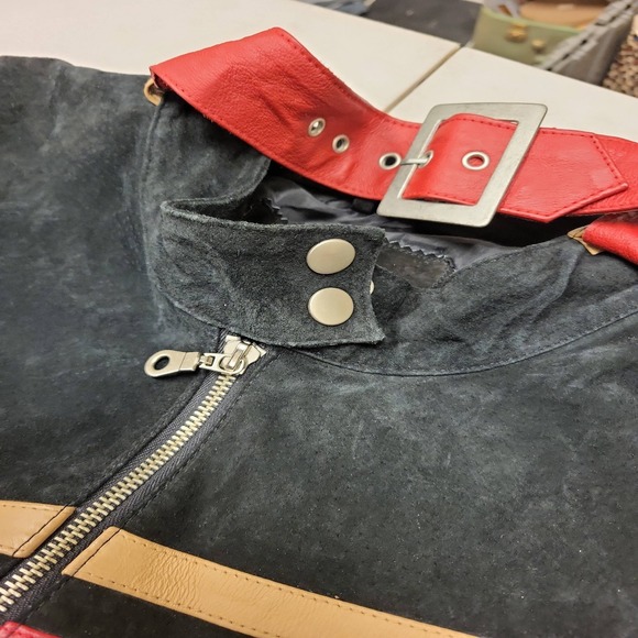 Ashley Stewart Womens Jacket Size‎ 22 Black Suede Leather Stripe Detail Moto - Picture 11 of 16